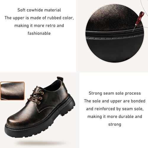 Men's Leather Chunky Platform Monk Buckle Penny Loafers Retro Round Head Comfortable Lug Sole Non-Slip One-Step Business Wedding Party Formal Shoes2