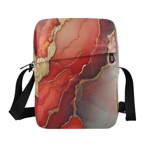 messenger bag for men cross body bag for woman small crossbody purse Adjustable Strap for business business- Marble Red Neutral