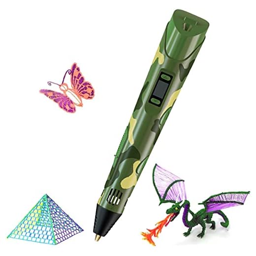 Pluma 3D,Pluma de Impresión 3D de Dibujo 3D con Pantalla LCD+ Recambios de Filamento ABS PLA 3 Colores 9m,3D Doodler Pen Regalo Creativo,Manualidades de Bricolaje Regalo para Niños y Adultos-Camuflaje