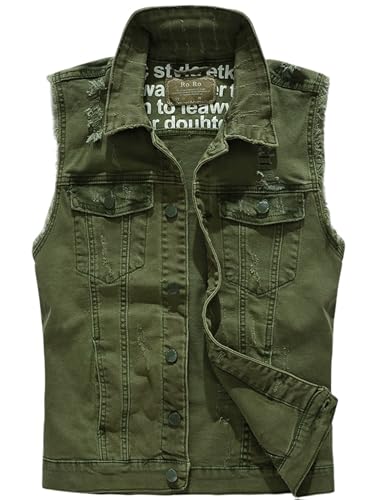 Men's Denim Vest Motorcycle Unlined Biker Plus Size Sleeveless Jean Vest Jacket