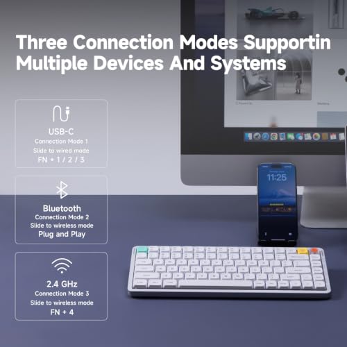 Image of nuphy Air75 V3 Low Profile Mechanical Keyboard, 75% Custom Hot Swappable Wireless Keyboard with Gasket Mount, RGB Backlit, Multi-Device Bluetooth /2.4GHz /USB-C for Mac Windows, White-Blush Nano Switch