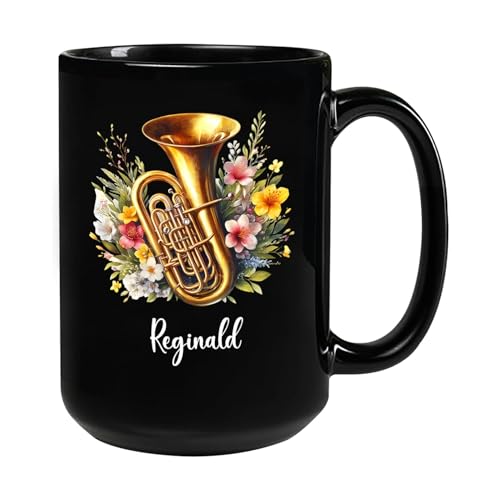 Mazoli Customized Tuba Player Cup, Tuba Musical Instrument Ceramic Cup, Novelty Tubaist Travel Cup 11oz 15oz, Tuba With Floral Mugs Gifts For Women, Personalized Name Tuba Lover Black Coffee Cup
