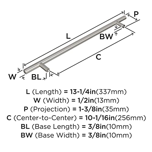 Image of Amerock 10-1 /16 inch Bar Pulls Stainless Steel Drawer Pull | 10-1 /16 inch (256mm) Center-to-Center Mounting Distance and 13-1 /4 inch Overall Length, Durable Stainless Steel Cabinet Hardware