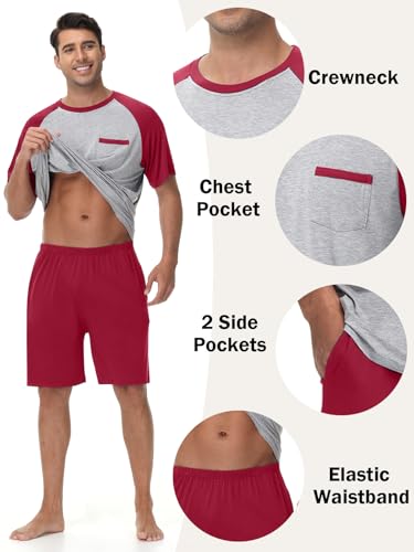 Mens Pajamas Set Summer Soft Pajama Short Set Lightweight Pjs Sleepwear 2 Piece Lounge Set With Pockets S-3XL3