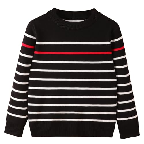 Danny D Boys & Girl's Round Neck Long Sleeve Pullover Knitted Sweater Children Tops (US, Age, 18 Months, 24 Months, Small Stripes-Black)