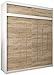 Produktbild Kryspol Schwebetürenschrank York 200 cm Kleiderschrank mit Kleiderstange und Einlegeboden Schlafzimmer- Wohnzimmerschrank Schiebetüren Modern Design (Weiß + Sonoma mit Erweiterung)