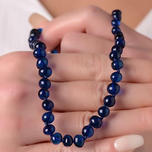 Amber Necklace for Women - HandMade Baltic Jewelry for Adult - 18 inch - 100% Genuine (Blue)4