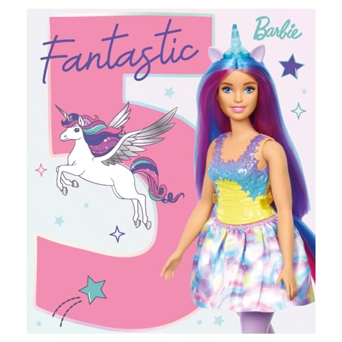 Barbie Age 5 Birthday Card, Barbie 5th Birthday Card, Unicorn Birthday Card age 5