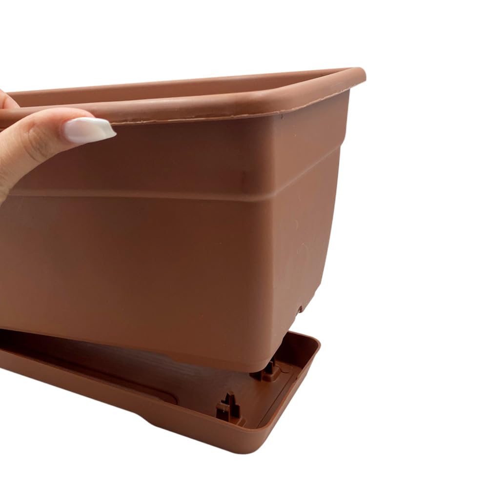 VIRSUS 2 Fioriere Rettangolari per Balcone BIRK5, Color MATTONE, Sottovaso integrato, Vaso in Resina con supporto in ferro da Appendere a Finestre e Balconi, Capacità 8,6 Litri (50x17x16 cm)