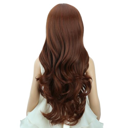 Image of Kids Ginger Orange Wig Long Dark Orange Wavy Curly Wig for Child Girls Long Ginger Middle Part Wigs Heat Resistant Synthetic Wigs with Cap