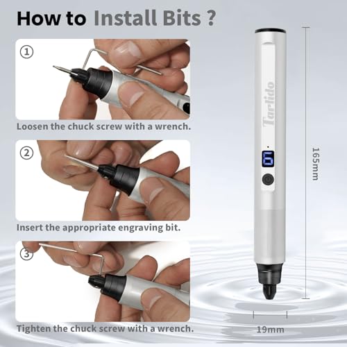 Image of Tarlido Electric Engraving Pen, Mini Cordless Rotary Tools, USB Rechargeable Etching Pen, 4V /1200mAh DIY Engraver Machine for Metal, Wood, Glass, Plastic,2 Stencils, Sliver