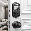TEEHO TE001K Keyless Entry Door Lock with Handle - Electronic Keypad Deadbolt with Door Knob - Deadbolt Smart Lock for Front Door - Auto Lock - Easy Installation - Matte Black