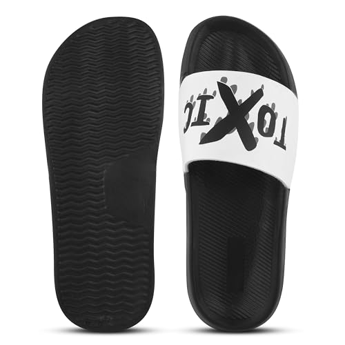 Image of PERY-PAO Sliders Mens White, Black, Grey Stylish Printed Flip Flop & Slippers