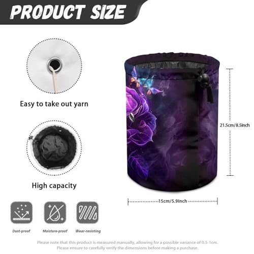 Image of Sellikakes Yarn Bag with Drawstring, Purple Rose Small Crochet Storage Organizer Knitting Bag Yarn Skein Organizer Chrochet Yarn Holder Knitting Accessories Sewing Supplies