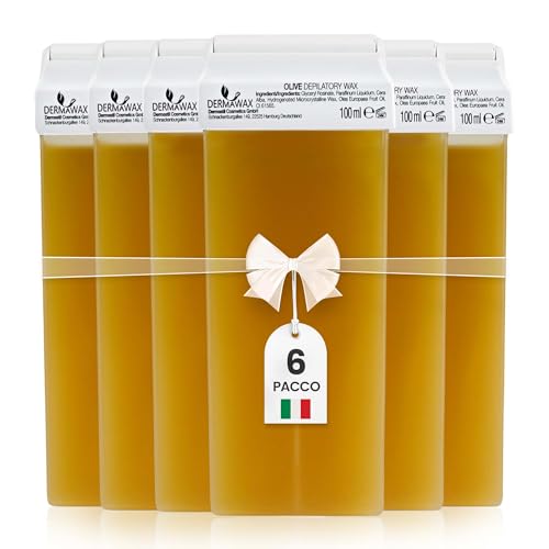 Dermawax Ricarica Ceretta Rullo Oliva 6x100ml– Cartucce Cera Roll-On Universali per Depilazione Professionale con Strisce Depilatorie–Refill per Scaldacera (non incluso)– Made in Italy