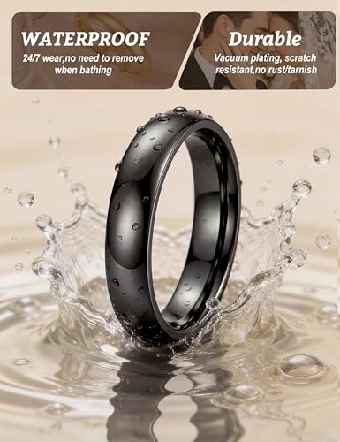 Image of ORAZIO Stainless Steel Rings for Men Women 6MM 8MM Wedding Band Rings Silver /Black /Gold Domed High Polished Basic Wedding Bands Comfort Fit Size 6-14