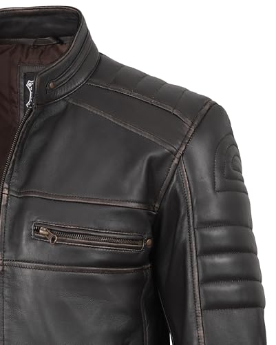 Image of fjackets Leather Jacket Men Real Lambskin - Cafe Racer Moto Style, Stand Collar Zip Up Jacket