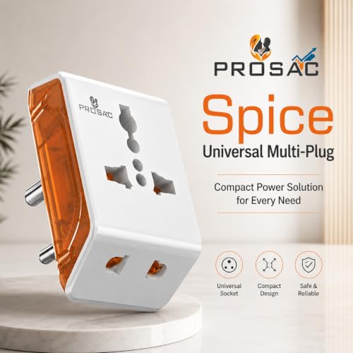 Image of PROSAC 6A Universal Multi Plug Adapter | 3-Pin Socket | Supports 2-Pin & 3-Pin Plugs | Travel Adapter for Mobile Chargers, Laptops & Electronics | Pack of 5