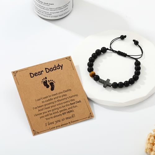 Image of P. BLAKE Cross Bracelet for Boys Men, American Flag Cross Natural Beads Bracelet Christian Religious Birthday Jewelry Gifts for Teen Boys