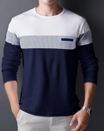 Image of Noble Monk Men Full Sleeve Round Neck T-Shirt | Printed Sleeves |Regular fit Tshirt for Men