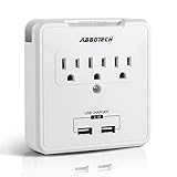 Multi Outlets Wall Mount Adapter Surge Protector Charging Station Wall Tap With 3 Electrical Outlet Extenders And 2USB Charging Ports,AbboTech,White,ETL Certified (3A2U)