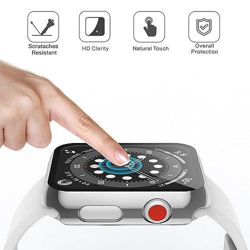 Image of Misxi 2 Pack Hard PC Case with Tempered Glass Screen Protector Compatible with Apple Watch Series 2 Series 3 42mm, Anti-Drop Scratch Resistant Lightweight Cover for iWatch, 1 Silver + 1 Transparent
