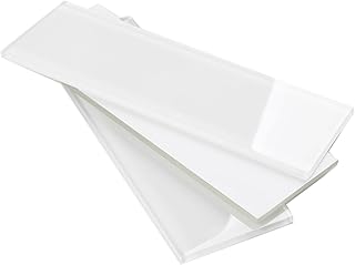 Glass Subway Tile 4 x 12 Inch White Glossy for Kitchen Backsplash Bathro...