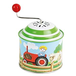 Lena tin toys 52760 – Muziekdraaidoosje met boerderij, muziekdoosje ca. 10,5 x 7,5 cm, blikken draaidoos met melodie…