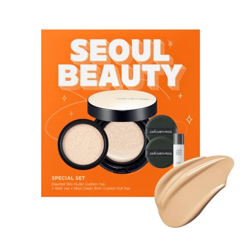 Image of JUNG SAEM MOOL Essential Skin Nuder Cushion | Natural Finish, Buildable Coverage Cushion Foundation by Korean Makeup Artist (Refill Included, SPF 50 | Gift Set with Mool Cream & Puff), 23 Medium Deep