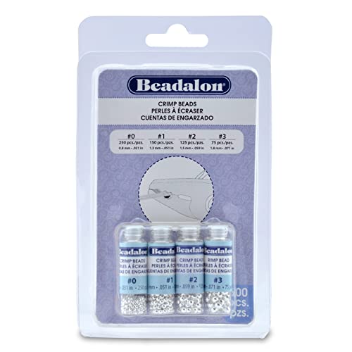 Beadalon Crimp Bead Assorted Sizes Variety Pack Silver Plated - 600 pcs Sizes 0 1 2 3 for Jewelry Making & Beading
