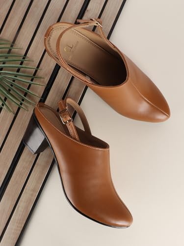Image of Carlton London Women Comfortable Block Heel Round Toe Fashion Mule Shoes with Backstrap for Office, Casual and Formal Use