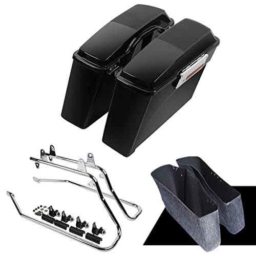 Alforjas duras con tapas para altavoces 6x9 y soportes de conversión cromados para Harley Davidson Softail 1984-2017 modelos FLST, FLSTC, FLSTF, FLSTN, FLSTS Negro brillo miniatura 1