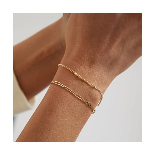 ASCOMY Bracelet for Women Gold Bracelets for Girls Dainty Paperclip Herringbone Bracelet Layered Rope Chain Bracelet Set - Image 3