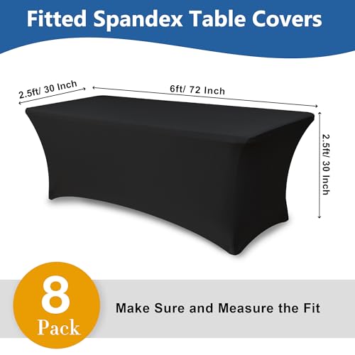 Table Cloths for 6 Foot Rectangle Tables-8 Pack Black Fitted Stretch Table Cover-Spandex Elastic 6ft Folding Tablecloth for Party Vendor Booth Display Banquet Buffet Event Craft Trade Show - Image 5