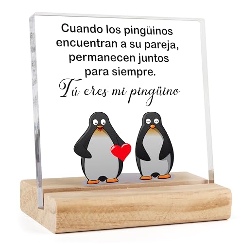Rebundex Pinguino Regalos para Parejas San Valentin Regalos Mujer Originales para Hombre Originales para Mujer Cumpleaños Placa Acrílica de Pingüino para Hombre Navidad Aniversario Pareja Novio Novia