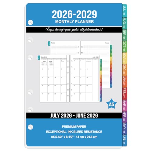 2026-2029 Monthly Planner Refills: 36 Months A5 Planner Inserts for 6-Ring Binder Runs from July 2026 to June 2029 6-Hole Punched Calendar Inserts 2026-2029 with Tabs 5-3/4 x 8-1/4