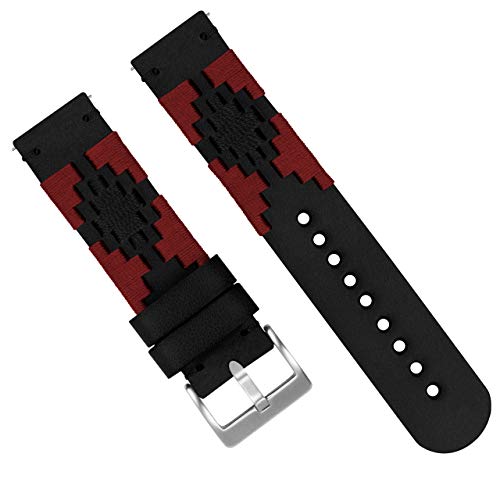 Barton Gaucho Leather Quick Release Watch Band Straps - Choose Color & Width - 18mm, 20mm, 22mm (20mm, Crimson & Black)