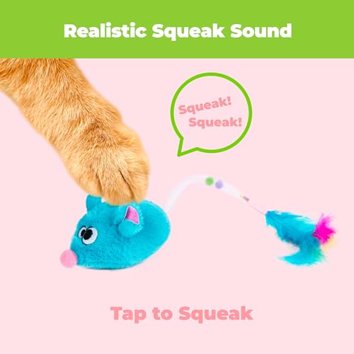Image of Catify Best Pet Supplies Interactive Squeak Mice - Tap-Activated Realistic Mouse Cat Toy Catnip-Infused, Elastic Mesh & Feathered Tail With Realistic Squeaks For Indoor Cats & Kittens - Blue & Fuchsia
