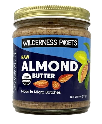Wilderness Poets, Almond Butter - Organic Raw Nut Butter (8 Ounce) - Vegan, Gluten Free, Non GMO, No Salt, No Sugar - Glass Jar