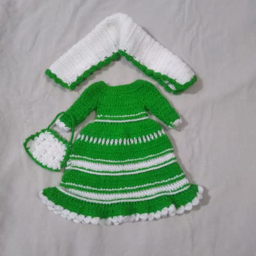 Image of DAU JI DAMODAR LATEST DESIGNED NEW YEAR SPECIAL WOOLEN DRESS FOR YUGAL JODI BHAGWAN JI RADHA KRISHNA (Green&White)(set of 01 dress of Krishna ji and 01 dress of Radha ji) (For 16 inch Murti)