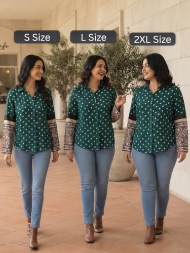 Image of GRECIILOOKS Women Printed Formal Shirt | Stylish Office Top | Casual Full Sleeve Shirts | Trendy Summer Tops | Smart Casual Printed Top for Women's | French Crep Button Down Modern Fit