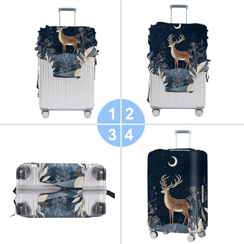 Image of Deer Luggage Cover - Elegant Night Forest Suitcase Protector, Stretchable Waterproof Travel Luggage Sleeve Christmas Holiday Gift,M