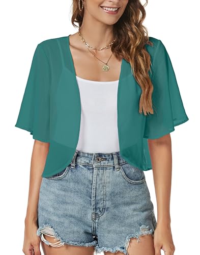 Image of ZNVGIRL Women Shrug Chiffon Cardigans Open Front Short Sleeve Bolero for Evening Dressy 2026