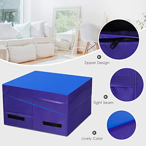 Giantex Folding Incline Gymnastics Mat, w/Carrying Handles, Cheese Wedge Gymnastics Tumbling Mat for Kids Play, Home Exercise, Aerobics, Gymnastics Training (Blue)