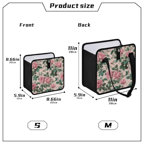 Image of Car Trash Can Organizer Bin with Adjustable Strap for Back Front Seat Console Waterproof Leakproof Collapsible Portable 11 Inch Pink Vintage Roses with Leaves