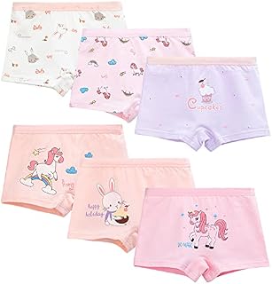 Auranso Girls Boxers Underwear Toddler Girls Pants 6 Pack Cotton Boxer Shorts 3-13 Years Girls Knickers Kids Panties