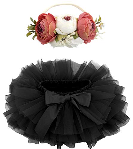 Image of BGFKS Baby Girls Soft Fluffy Tutu Skirt with Diaper Cover,Toddler Girl Tutu Skirt Sets with Flower Headband.