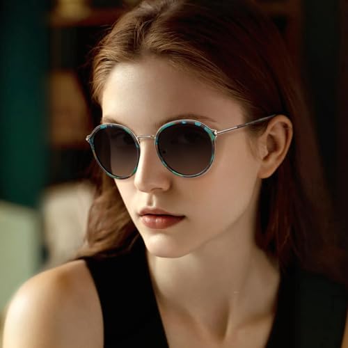 CARFIA Retro Acetate Polarized Sunglasses for Women UV Protection, Fashion Metal Brow Ladies Shades Eyewears Round Sunnies3