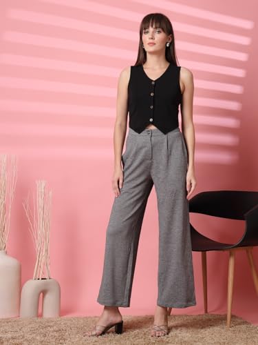 Image of OOMPH! Women's Straight Fit Mid Rise Korean Trousers|Trouser Pants for Women|Elegant Workwear for Office, College & Events|Trousers for Woman