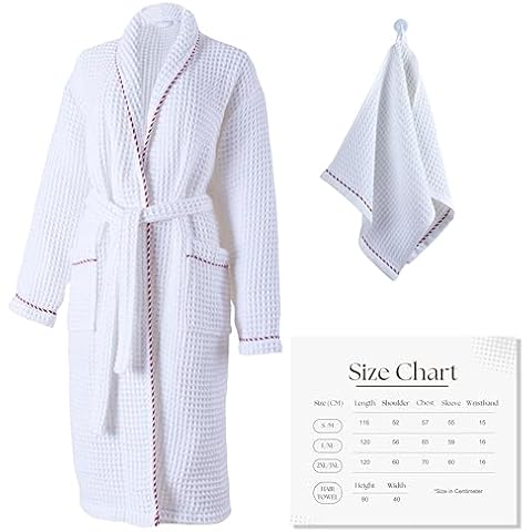 Püskül - Cotton Women's Waffle Weave Kimono Robe Ultra Soft Turkish Cotton Comfortable Full Length Bathrobe for Women and Men (L/XL) Cover